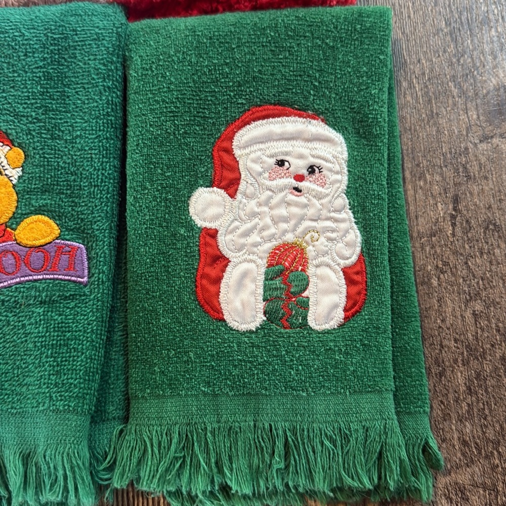 Vintage Set Of 6 Hand Guest Towels Christmas Holiday Fringe Cotton Embroidered - Picture 5 of 16